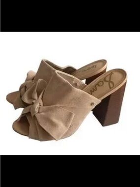 Sam Edelman Beige Bow Block Heel Mules